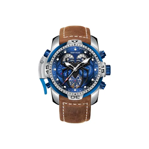 REEF TIGER Автоматический Механический Часы Мужские Aurora 44 мм Синий