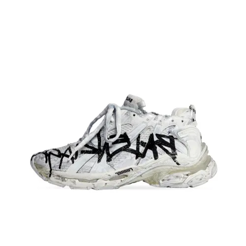 Balenciaga Runner Graffiti Низкий Топ Спортивная Повседневная Обувь Мужская Белый Черный Потертый