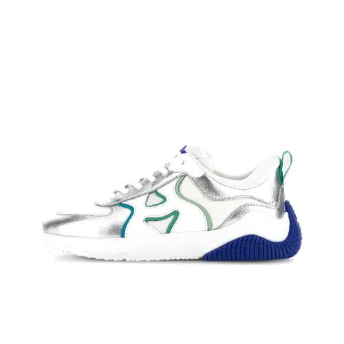 HOGAN H597 Низкий Топ Спортивная Повседневная Обувь Женская Белая Серебристо-Синяя