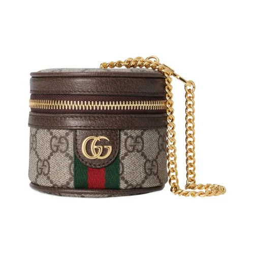 GUCCI Ophidia Кожа Панельная Холст Запястье Сумка Женская Бежевый и Эбеновое дерево