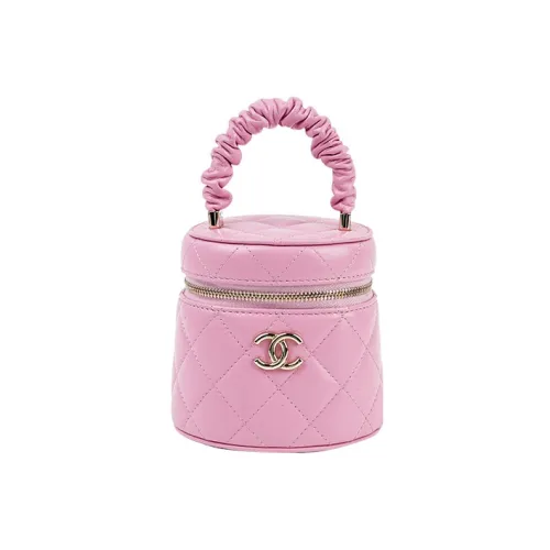 CHANEL Lambskin Цилиндрическая Сумка Сумка Косметичка Маленькая Женская Розовая