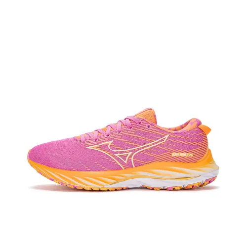 Roxy x Mizuno Wave Rider 26 Износостойкие Дышащие Низкие Кроссовки для Бега Женские Розовые Белые Апельсиновые