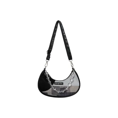 Kenghua Village ПУ (полиуретан) Через плечо Одно плечо Сумка Женская Элегантная Черная Лунный Синий