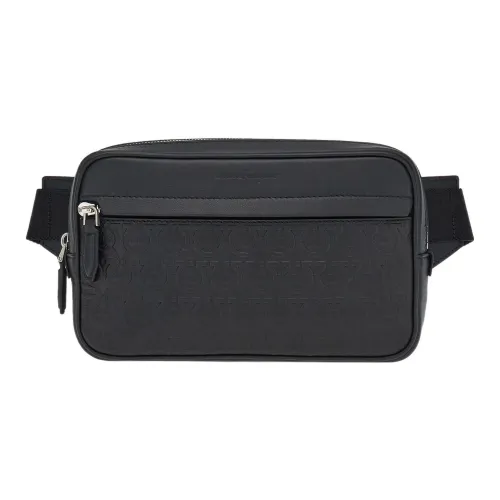 FERRAGAMO GANCINI Коровья кожа с тканью через плечо бананка обычный мужской черный