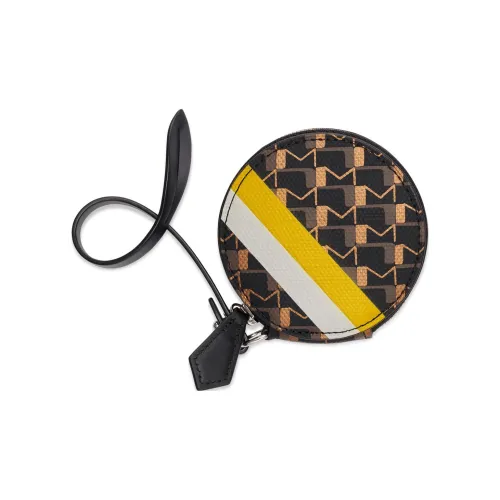 Moynat Холст 1920 Холст Полосатый Жаккард Печать Монета Кошелек Мужской Коричневый Желтый Белый Черный