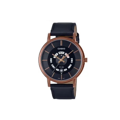 CASIO Кварцевый механизм ремень из натуральной кожи черный циферблат мужские часы