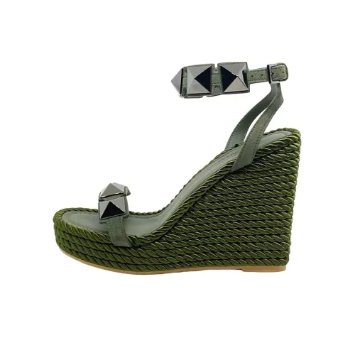 Valentino Wedge One Strap Sandals Women's Green Валиентино Ведж One Ремешок Сандалии Женские Зеленые