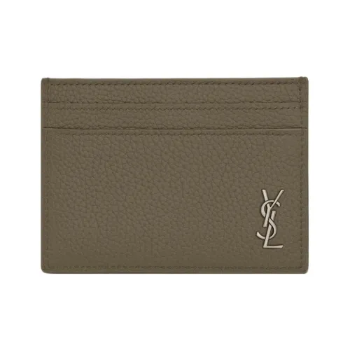 SAINT LAURENT Рельефная Телячья Кожа Держатель для Карт Мужской Темный Хаки