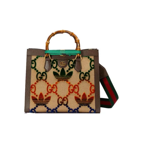 GUCCI Adidas Коллаборация Diana Холст Тоут Сумка Сумка для покупок Холст Сумка Сумка среднего размера Женская Многоцветная