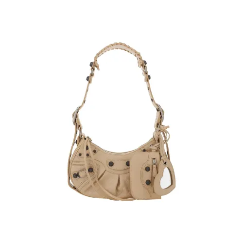 Balenciaga Le Cagole Овечья шкура Полумесяц Байкер Сумка Сумка через плечо Экстра Маленькая Женская Имбирно-желтая