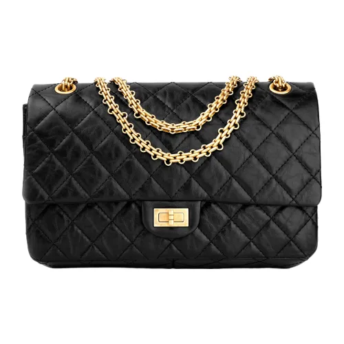 CHANEL 2,55 Vintage Корова Кожа Flip Сумка Crossbody Сумка Сумка через плечо Женская Черный Золото Черный