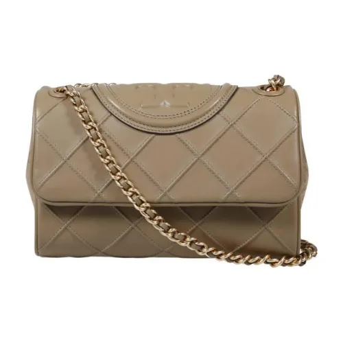 TORY BURCH Fleming Кожа Брушированная Плетеная Цепочка Сумка Коробка Сумка через плечо Сумка на плечо Женская Гравий Коричневый