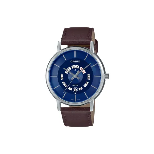 CASIO Кварцевый механизм натуральная кожа ткань ремешок мужские часы синий циферблат