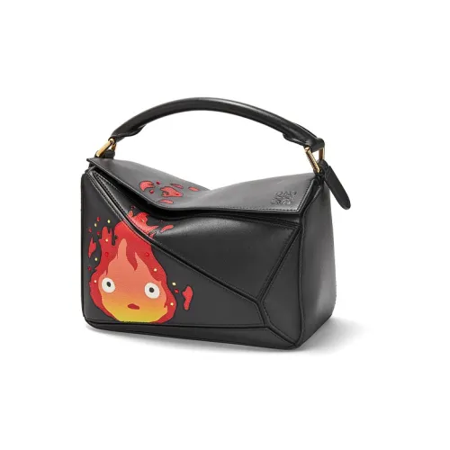 LOEWE Hallow's Mobile Замок Пазл Сатин Коровья кожа Сумка через плечо Сумка Маленькая Женская Черная