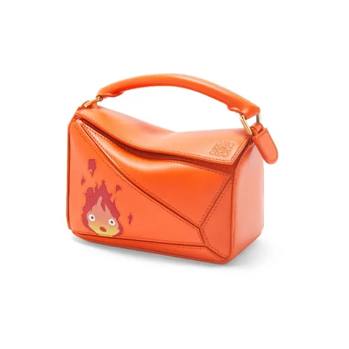 LOEWE Hallow's Mobile Замок Пазл Сатин Коровья кожа Сумка через плечо Сумка Мини Женская Апельсиновая