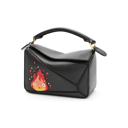 LOEWE Hallow's Mobile Замок Пазл Сатин Коровья кожа Сумка через плечо Сумка Мини Женская Черная