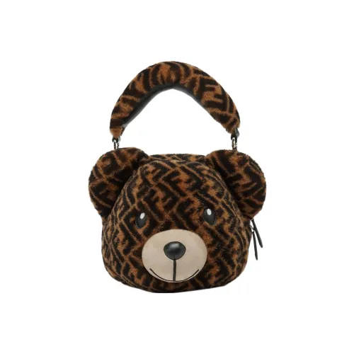 FENDI Shearling Leather Crossbody Bag Baby Bag Brown