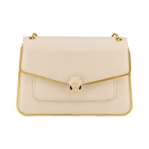 BVLGARI Serpenti Forever Сумка На Плечо Сумка На Плечо Среднего Размера, Кожа Теленка Цвета Сливочного Опала С Узором Metropolitan