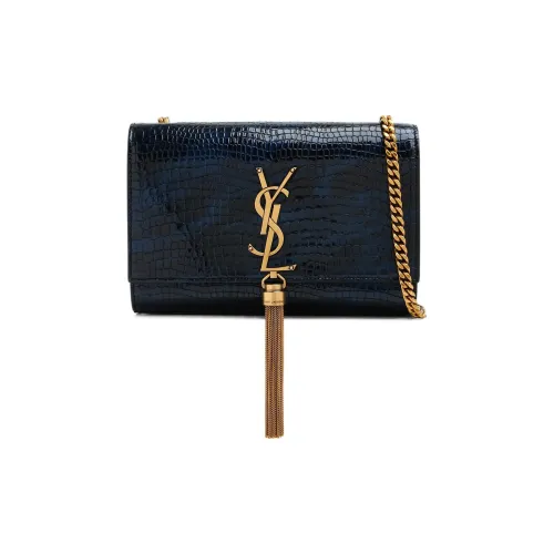 SAINT LAURENT Крокодиловый узор Кожа Сумка через плечо Стандартная Женская Темно-синий Черный