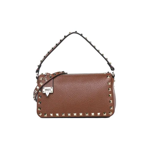 Valentino Rockstud Рельефная Телячья Кожа Сумка-багет Сумка через плечо Сумка для женщин Коричневый