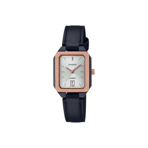 CASIO SHE4555 Galaxy Starry Коробка Кварцевый Механизм Натуральная Кожа Ремешок Часы Женские Белый Циферблат