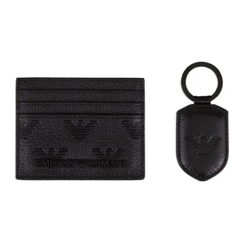 EMPORIO ARMANI Коровья кожа Держатель для карт Брелок Подарочный набор в коробке Маленький Мужской Черный