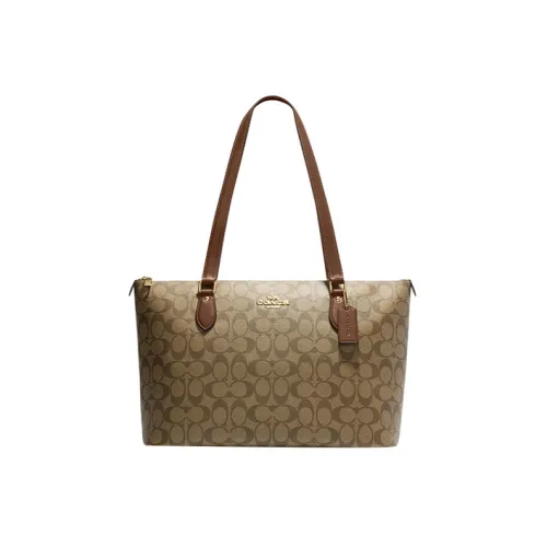 COACH Zip Top Tote Холст с кожей Тоут Сумка Сумка для покупок Сумка Сумка через плечо Женская Хаки и Белая