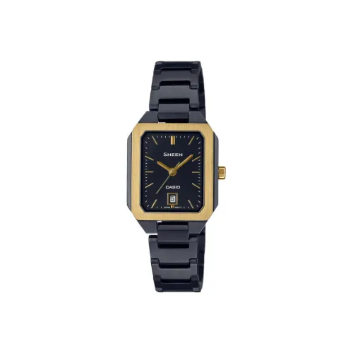 CASIO SHE4555 Galaxy Starry Коробка Кварцевый Механизм Нержавеющая Сталь Ремешок Часы Женские Черный Циферблат