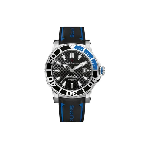 BUCHERER Автоматический Механический Часы Мужские Часы 44,6 мм Черный Циферблат Корпус из Нержавеющей Стали Резиновый Ремешок