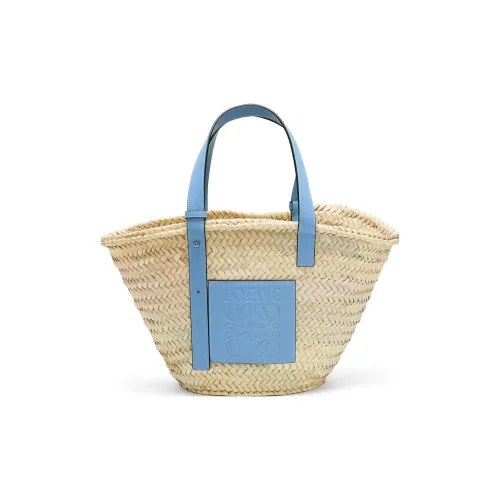 LOEWE Har'S Mobile Замок Коллаборация Basket Пальмовый лист с Коровья кожа Сумка Женская Светло-синяя