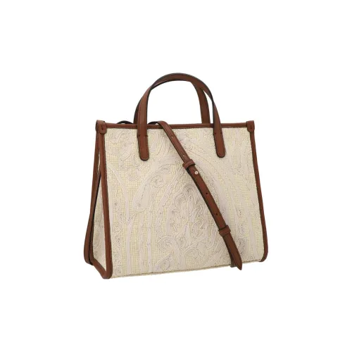 ETRO Хлопок с кожаными вставками Тоут Сумка Сумка для покупок Сумка через плечо Сумка Маленькая Женская Светлый Умбра