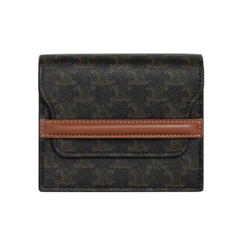 CELINE Triomphe Arc De Triomphe Замша с кожаными вставками синтетическая кожа держатель для визиток кошелек мужской рыжевато-коричневый