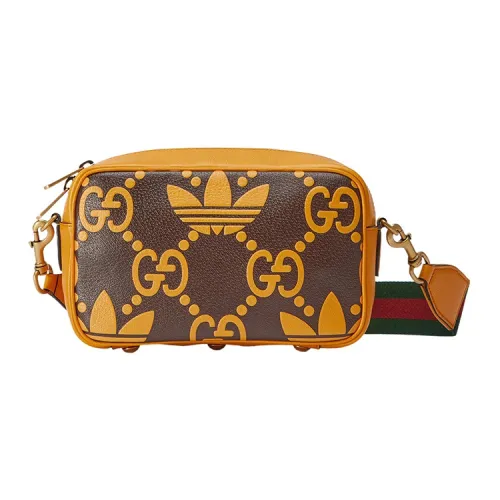 GUCCI Adidas Коллаборация Кожа Camera Сумка Сумка через плечо Маленькая Мужская Коричневая Желтая