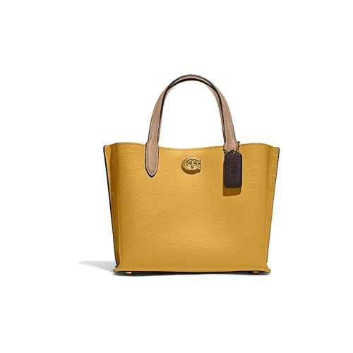 COACH Willow Спилок коровьей кожи Тоут Сумка Сумка для покупок Сумка на плечо Сумка среднего размера Женская Желтая