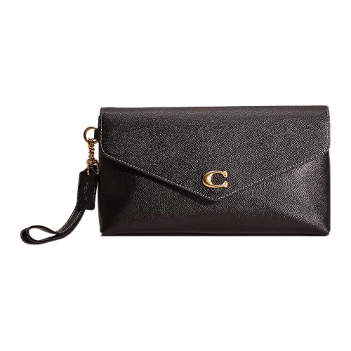 COACH Wyn Крестообразная текстура кожа запястье сумка клатч большой женский черный