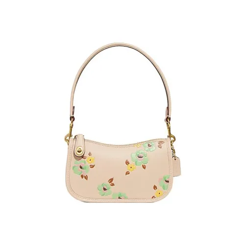 COACH Swinger Коровья кожа Одно плечо Сумка Маленькая Женская Бежевая Желтая