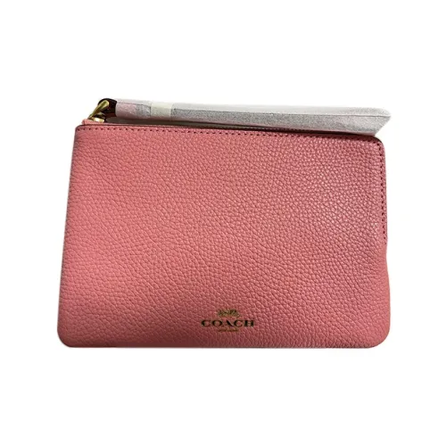 COACH Wristlet Полированная галечная кожа кошелек для монет женский розовый