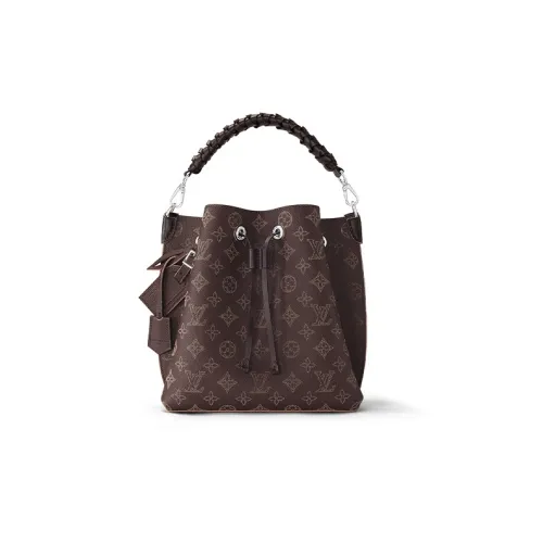 LOUIS VUITTON Mahina Перфорированная Телячья Кожа Ведрообразная Сумка Сумка через плечо Сумка через плечо Женская Шоколадный Коричневый