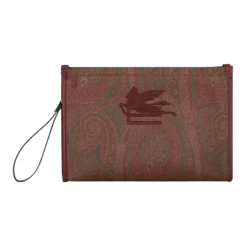 ETRO Покрытие Хлопковая Ткань Телячья Кожа Клатч Большой Женский Коричневый