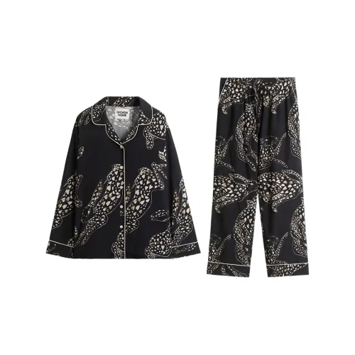 CICADAHOME Love Rabbits, Черный длинный рукав Одежда Наборы Унисекс Пижамные комплекты