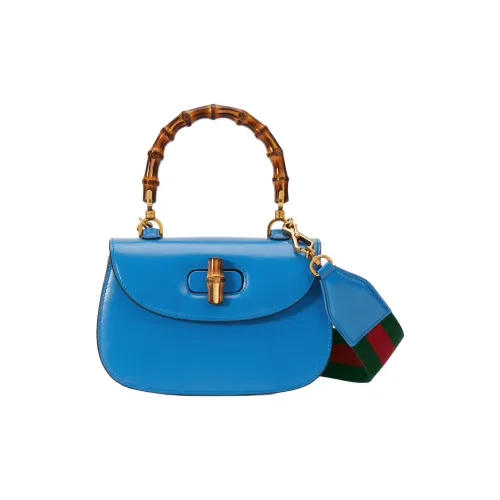 GUCCI Bamboo 1947 Кожа Сумка через плечо Сумка Маленькая Женская Синяя