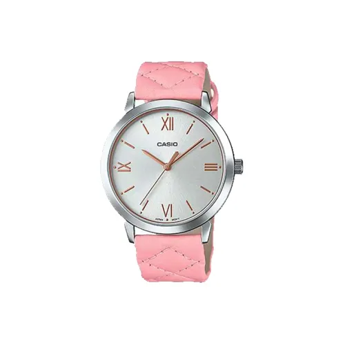 CASIO Кварцевый механизм кожаный ремешок женские часы серебристый циферблат