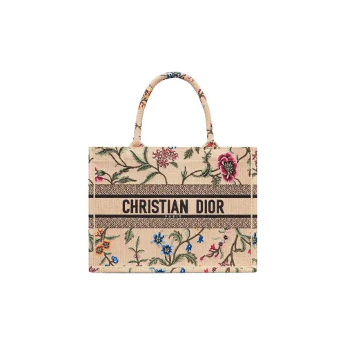 DIOR Вышивка Рафия Трава Тоут Сумка Сумка для покупок Сумка среднего размера Женская Естественный Многоцветный