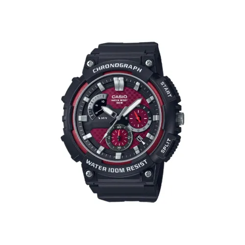 CASIO Кварцевый механизм Смольный ремешок Часы унисекс Красный циферблат