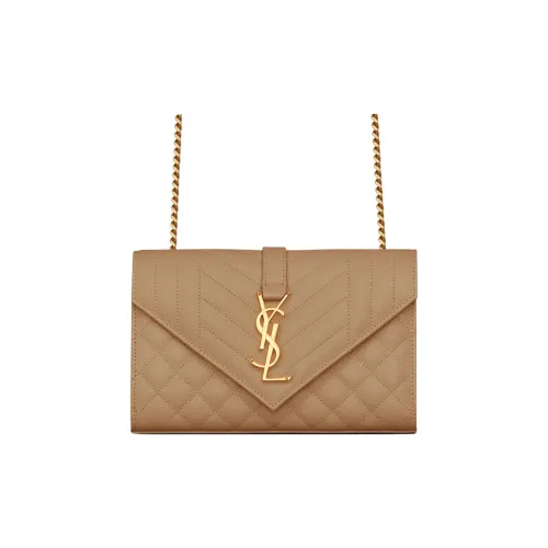 SAINT LAURENT Тисненая кожа сумка-конверт сумка через плечо маленькая женская цвет тауповый