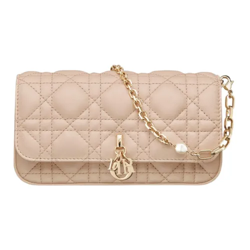 DIOR Lady Dior Ткань в узор плетение Овчина Ручной через плечо Одно плечо Чехол для телефона Женский Бежевый