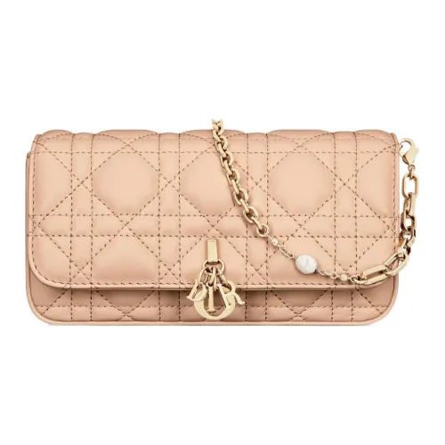 DIOR Lady Dior Ткань в узор плетеный овчина ручной работы через плечо одно плечо чехол для телефона женский песочно-розовый