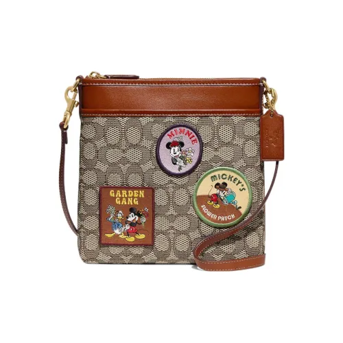 COACH Disney Collaboration Kitt Ткань с кожаными вставками Сумка через плечо Маленькая Женская Фундуковая
