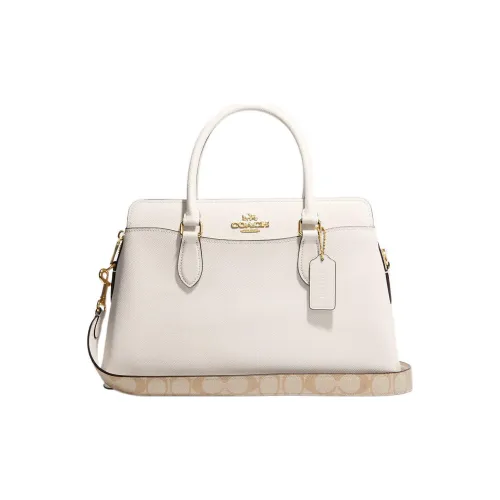 COACH Darcie Крестообразная текстура кожа и фирменный покрытый холст через плечо сумка сумка обычная женский белый