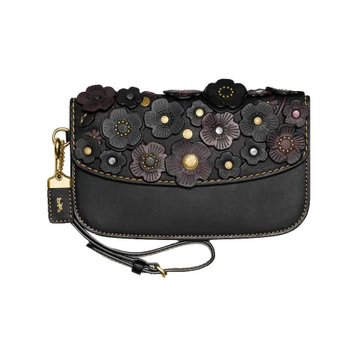 COACH Замша Клатч Маленький Женский Черный и Золотой